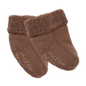 Unisex Açık Kahve Kıvrık Hello Kaydırmaz Taban Havlu Çorap