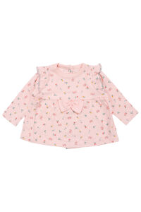 Kız Bebek Somon Renkli Minik Çiçek Desenli Fırfırlı Pijama Takımı