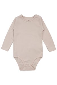 Unisex Yuvarlak Yaka Bej Düz Çıtçıtlı Body Zıbın