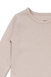 Unisex Yuvarlak Yaka Bej Düz Çıtçıtlı Body Zıbın