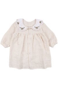 Kız Bebek Bej Nakışlı Yakalı Müslin Elbise