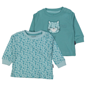 Kız Bebek Yeşil Kedi Baskılı Leopar Desenli 2'li Body Set
