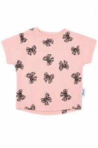 Kız Bebek Pembe Leoparlı Fiyonk Desenli Şortlu 2'li Takım