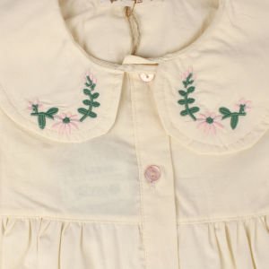 Kız Çocuk Ekru Pembe Bebe Yakalı Çiçek Nakışlı 2'li Takım