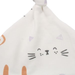 Unisex Ekru Kedicik Desenli Düğümlü Penye Bere
