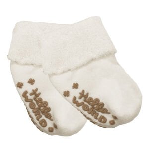 Unisex Ekru Kıvrık Hello Kaydırmaz Taban Havlu Çorap