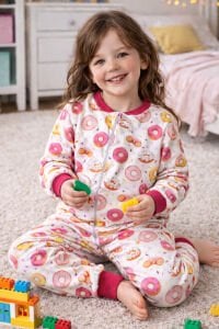 Kız Çoçuk Fuşya Biyeli Pembe Donut Desenli Uyku Tulumu