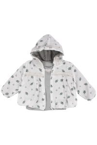 Kız Bebek Ekru Yeşil Çiçek Desenli Müslin Ceketli 3'lü Takım