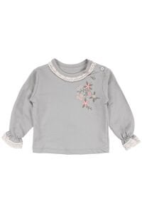 Kız Bebek Ekru Yeşil Çiçek Desenli Müslin Ceketli 3'lü Takım