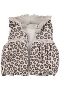 Kız Bebek Bej Kahve Leopar Desenli Nakışlı Şişme Yelekli Lüks 3'lü Takım