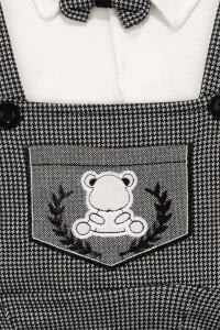 Papyonlu Ayıcık Desenli Gri Şapkalı Salopet Tulum