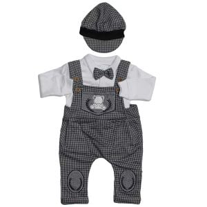 Papyonlu Ayıcık Desenli Gri Şapkalı Salopet Tulum