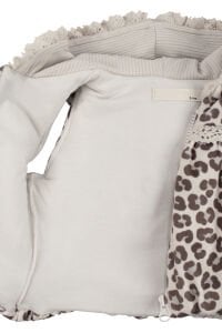 Kız Bebek Bej Kahve Leopar Desenli Nakışlı Şişme Yelekli Lüks 3'lü Takım