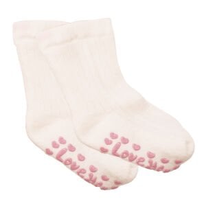 Unisex Ekru Love Kaydırmaz Taban Polar Çorap