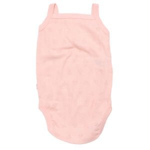 Kız Bebek Somon Kalp Desenli Jakarlı İp Askılı Zıbın Body