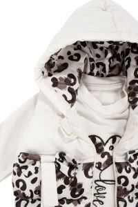 Kız Bebek Ekru Kahve Leopar Desenli Fiyonklu Şişme Yelekli 3'lü Lüks Takım