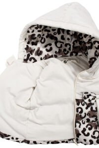 Kız Bebek Ekru Kahve Leopar Desenli Fiyonklu Şişme Yelekli 3'lü Lüks Takım