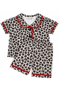 Kız Bebek Kahve Kırmızı Biyeli Leopar Desenli Şortlu Pijama Takım