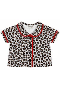 Kız Bebek Kahve Kırmızı Biyeli Leopar Desenli Şortlu Pijama Takım