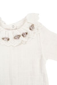 Kız Bebek Ekru Dantelli Yakalı Fiyonklu Bandanalı Tulum